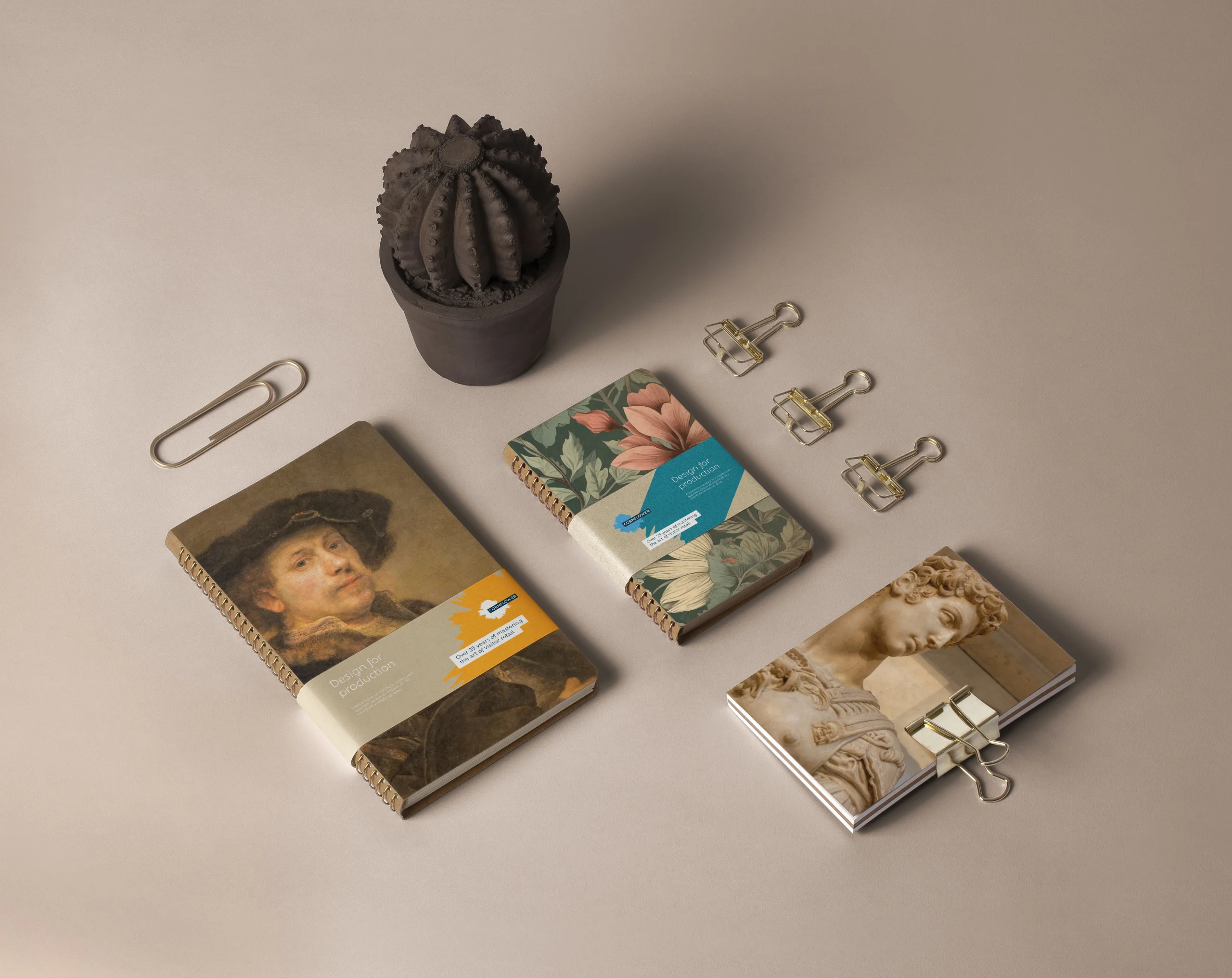 Examples of paperclips and printed notebooks created by Cornflower