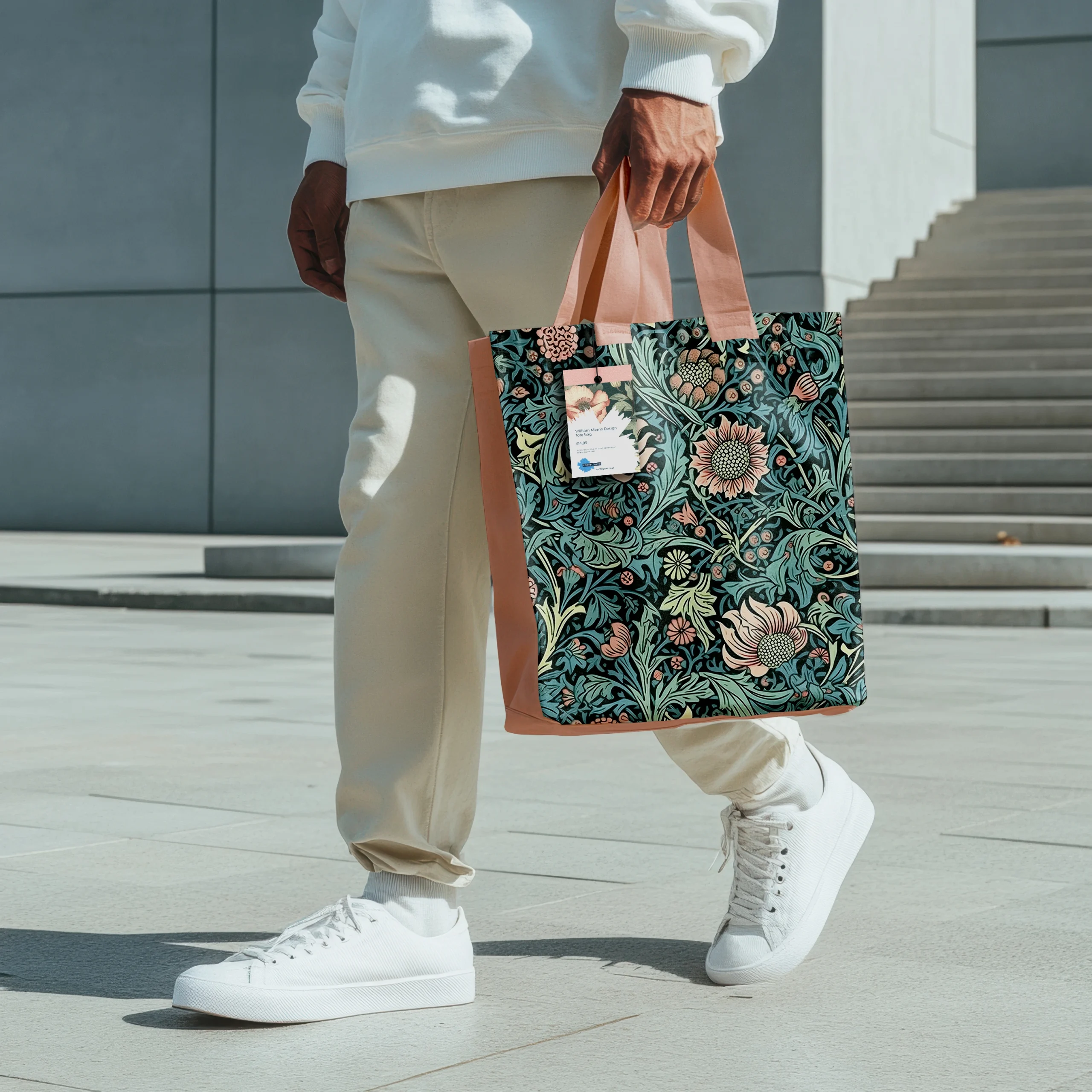Cornflowers printed William Morris design linen bag.