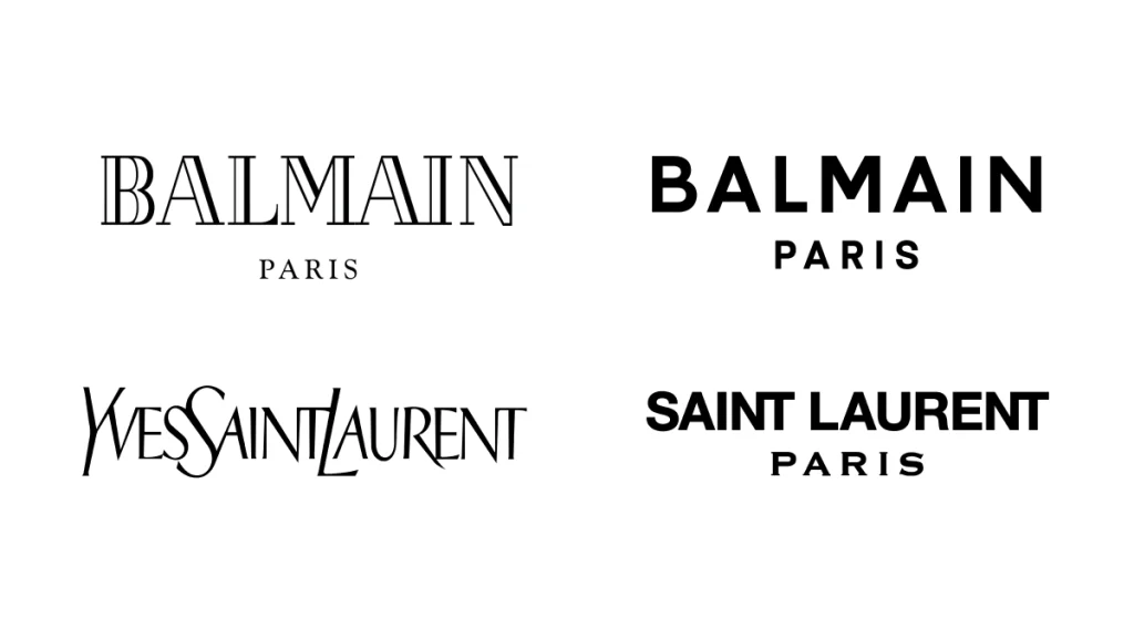 Balmain and Yves Saint Laurent old and new logos