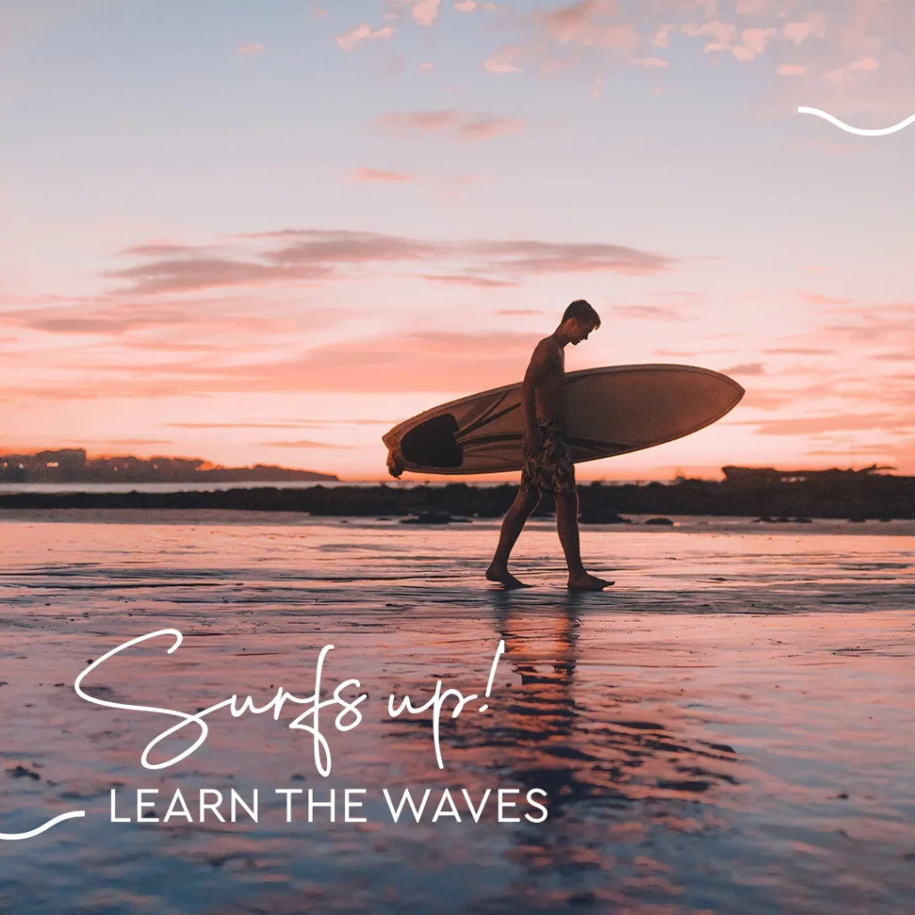 Harbour Hotels social media post showing person walking with surfboard in the evening