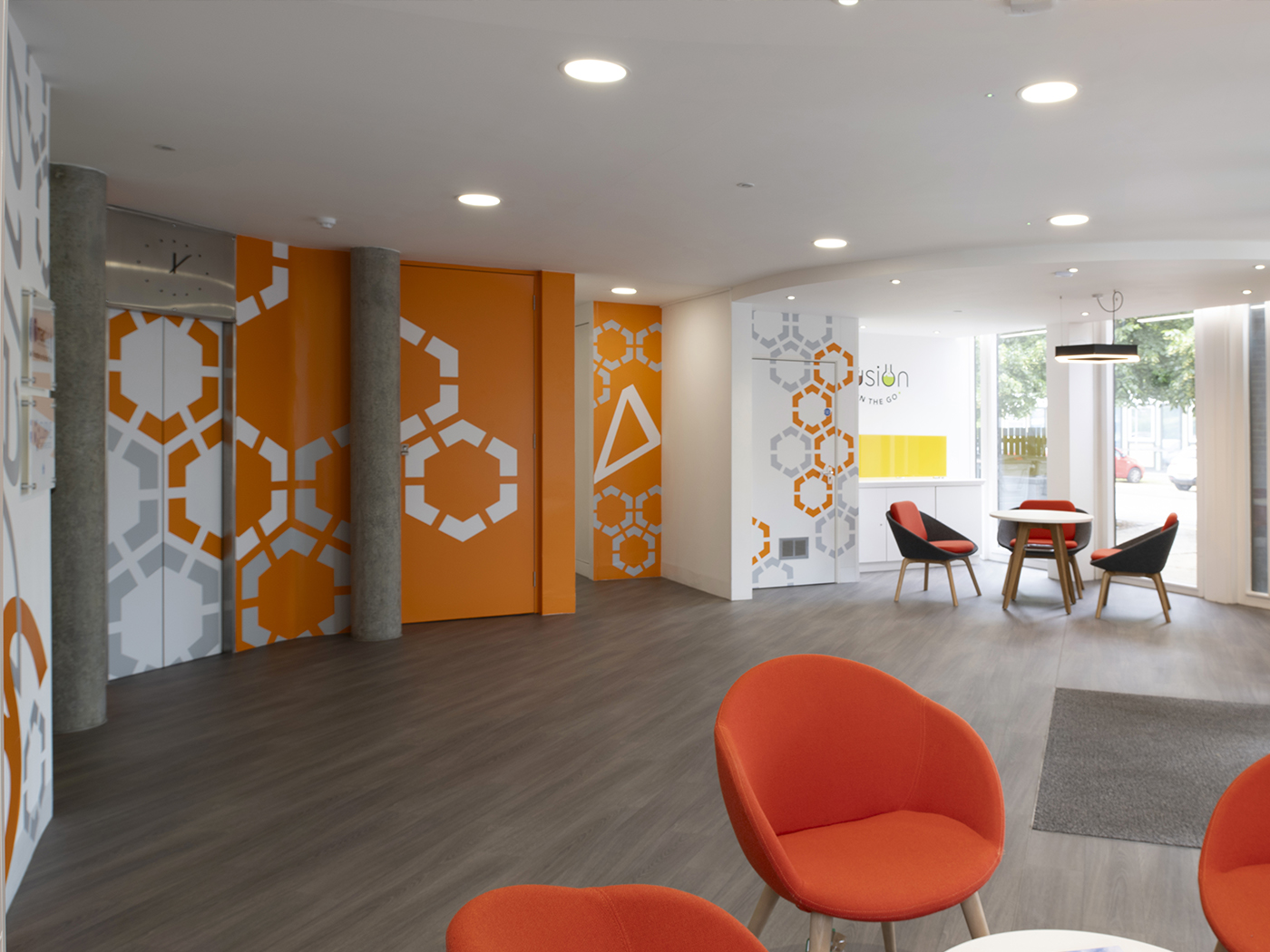 The University of Southampton Science Park lobby with logos on wall
