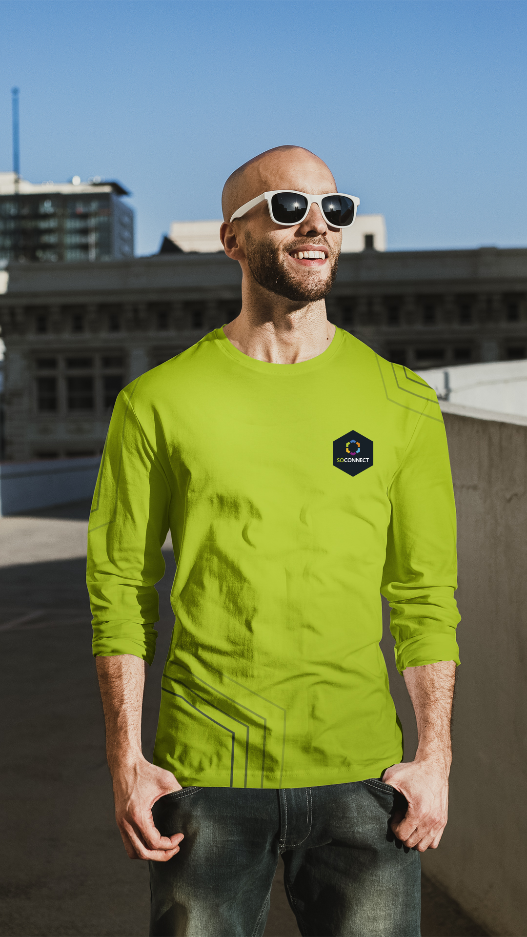 Person wearing a SOconnect logo shirt