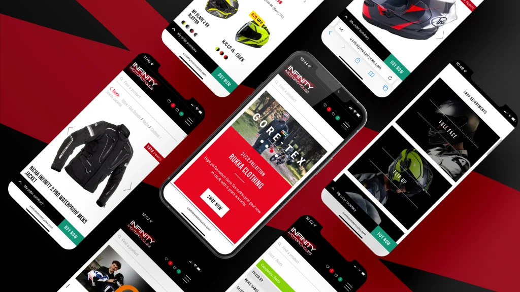 Mobile phones showing Infinity Motorcycles website