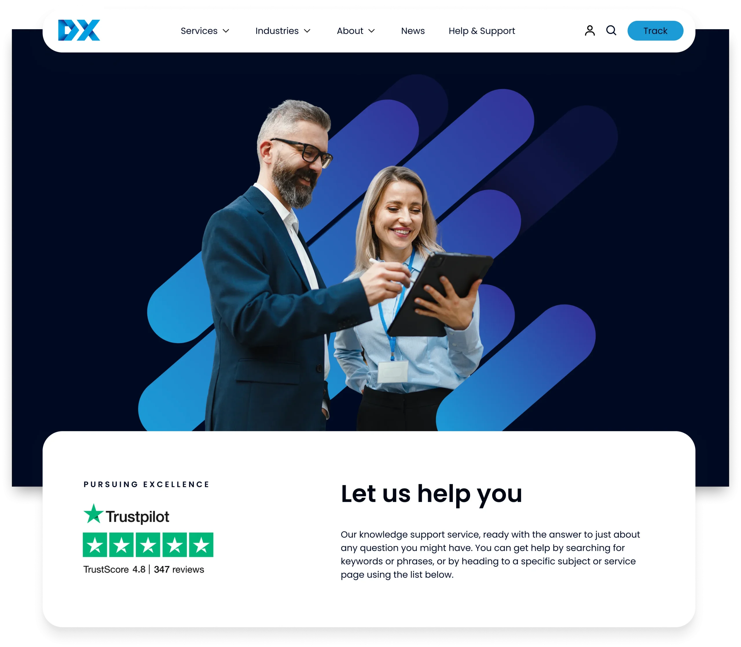 DX website and Trustpilot score